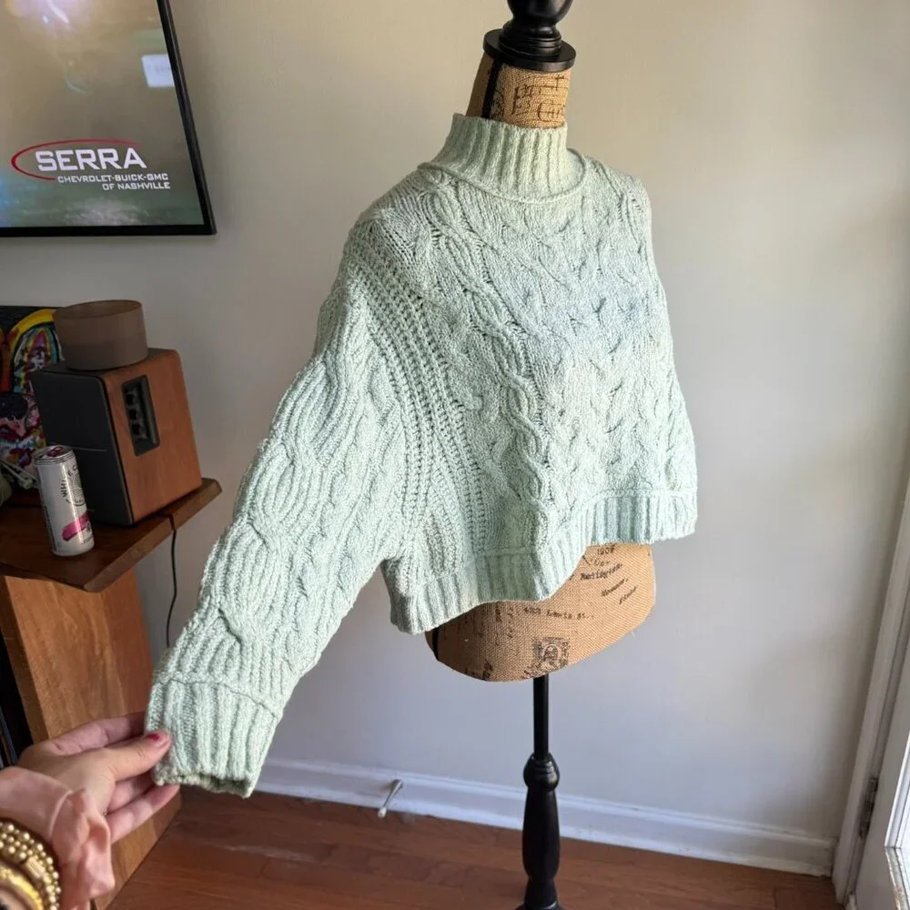 Free People - Merry Go Round Cable-Knit Sweater Mint - Women’s S​​